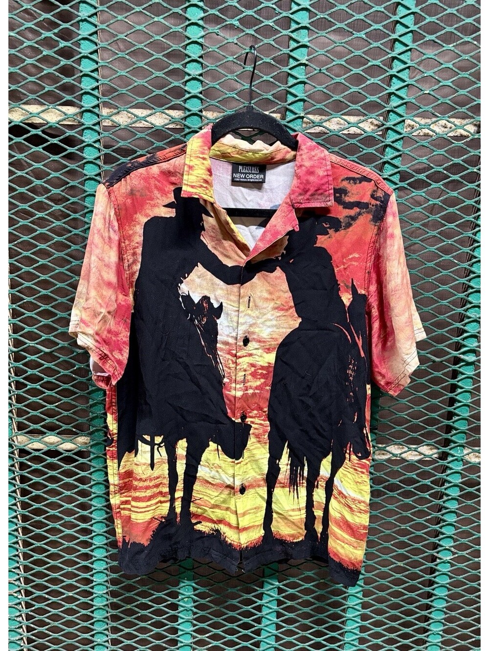 RARE PLEASURES x New Order "Regret" Cowboy Sunset Camp Shirt Small Button Up
